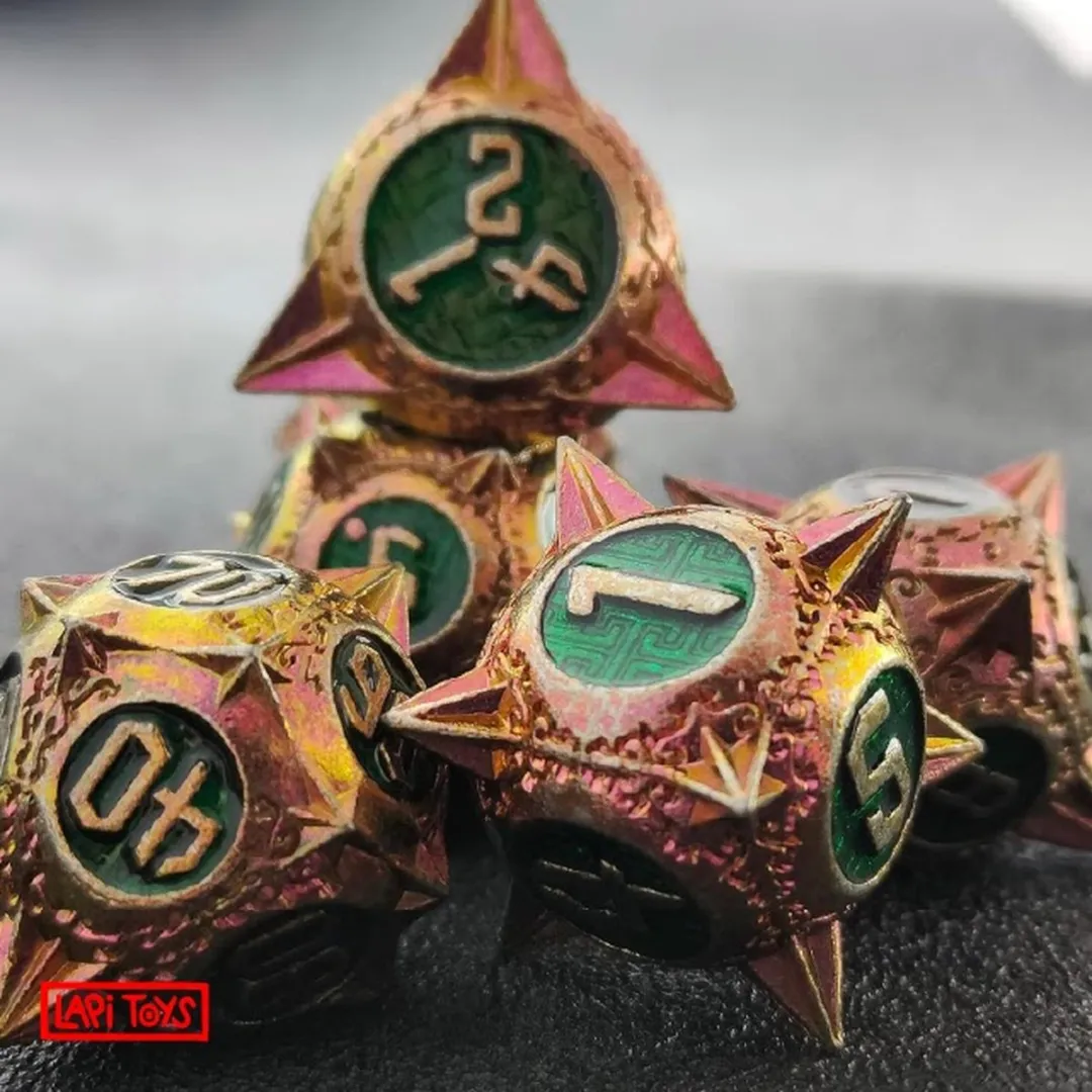 Lapi Toys DnD Polydice Metalen Dobbelstenen - 7 Stuks - Goudkleurig