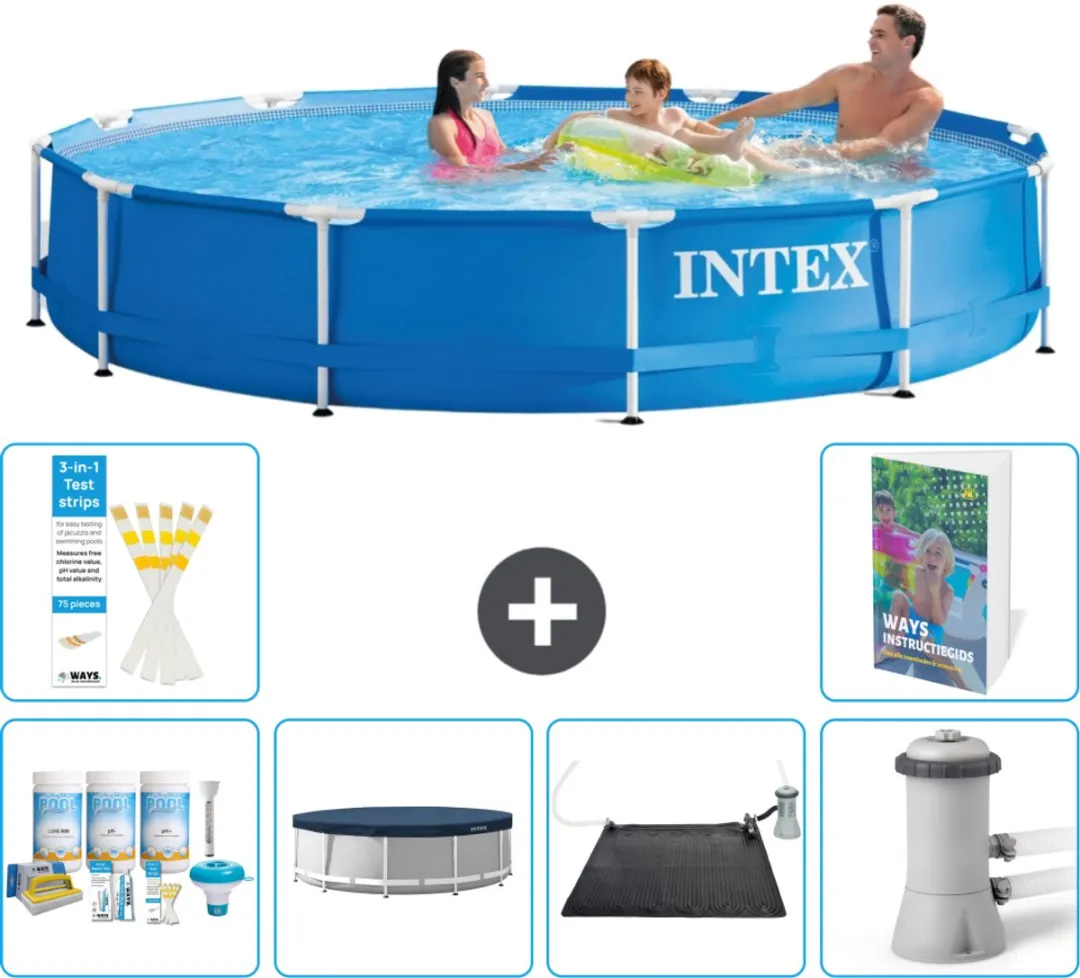 Intex 28210NP-Blauw Rond Frame Zwembad 366x76cm - Blauw - 7-delig