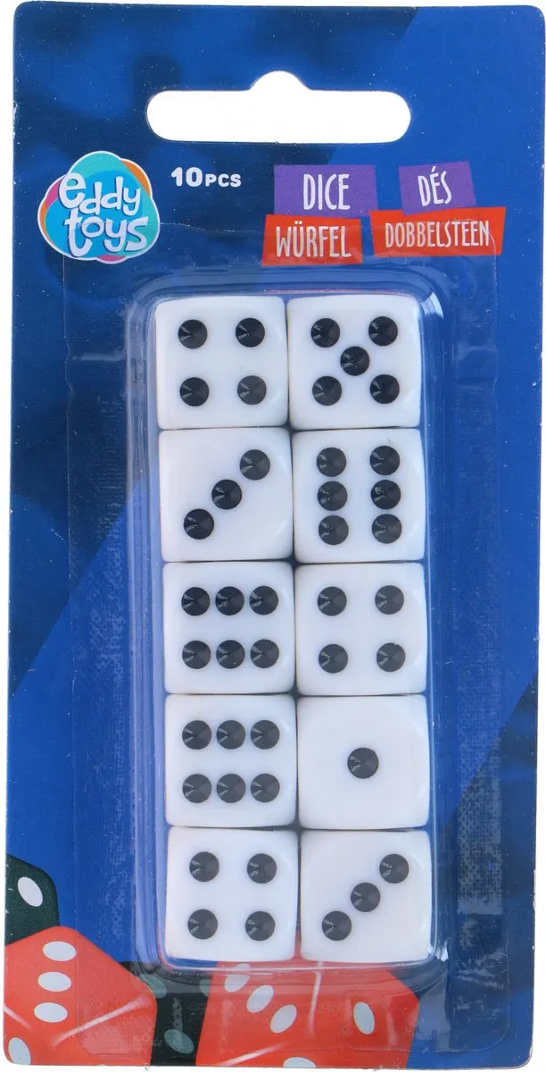 Eddy Toys Dobbelstenen 10 Stuks - Zeszijdig Wit/Zwart