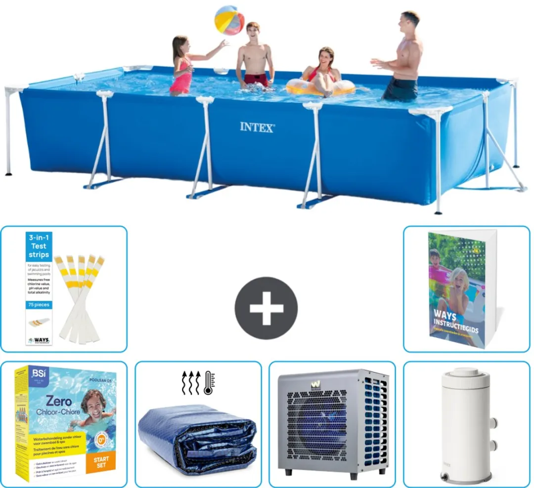 Intex Rechthoekig Frame Zwembad 450x220x84cm Blauw - 7-delig