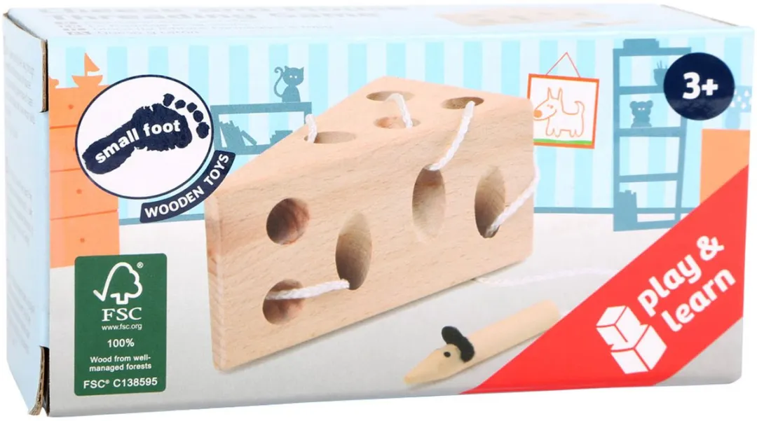 Small Foot Kaas en Muis Rijgspel - Hout - Print