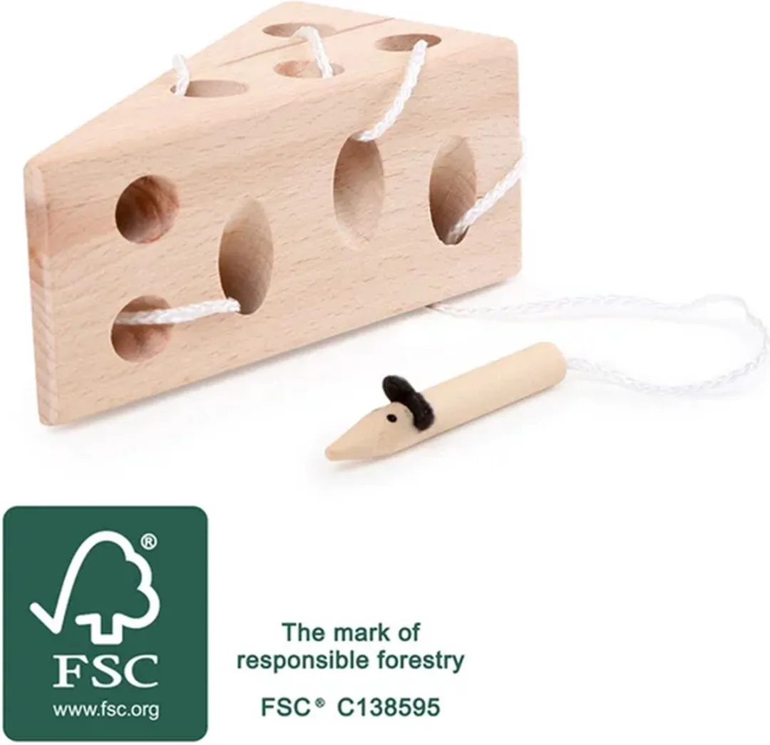 Small Foot Kaas en Muis Rijgspel - Hout - Print
