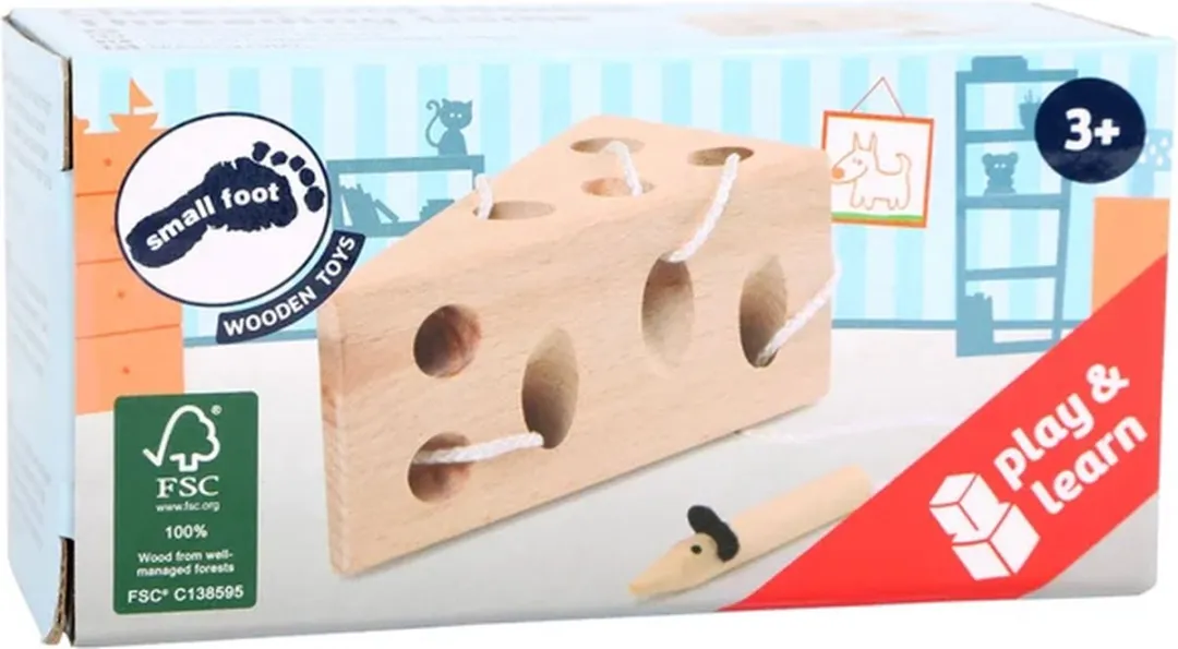 Small Foot Kaas en Muis Rijgspel - Hout - Print