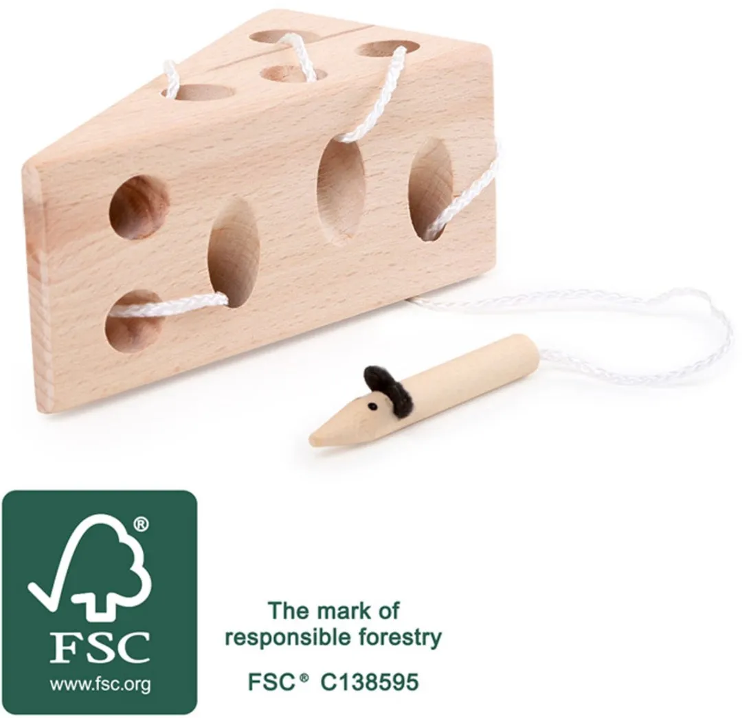 Small Foot Kaas en Muis Rijgspel - Hout - Print