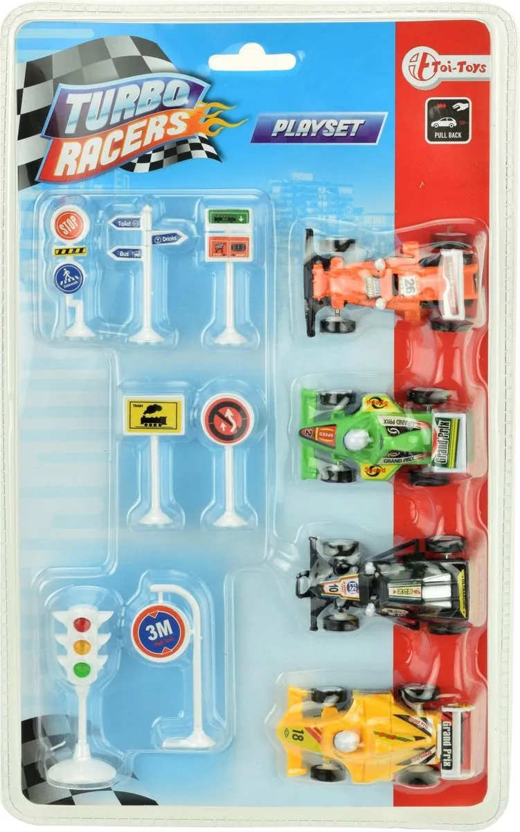 Toi-Toys Raceauto's Multicolor - 4 Stuks