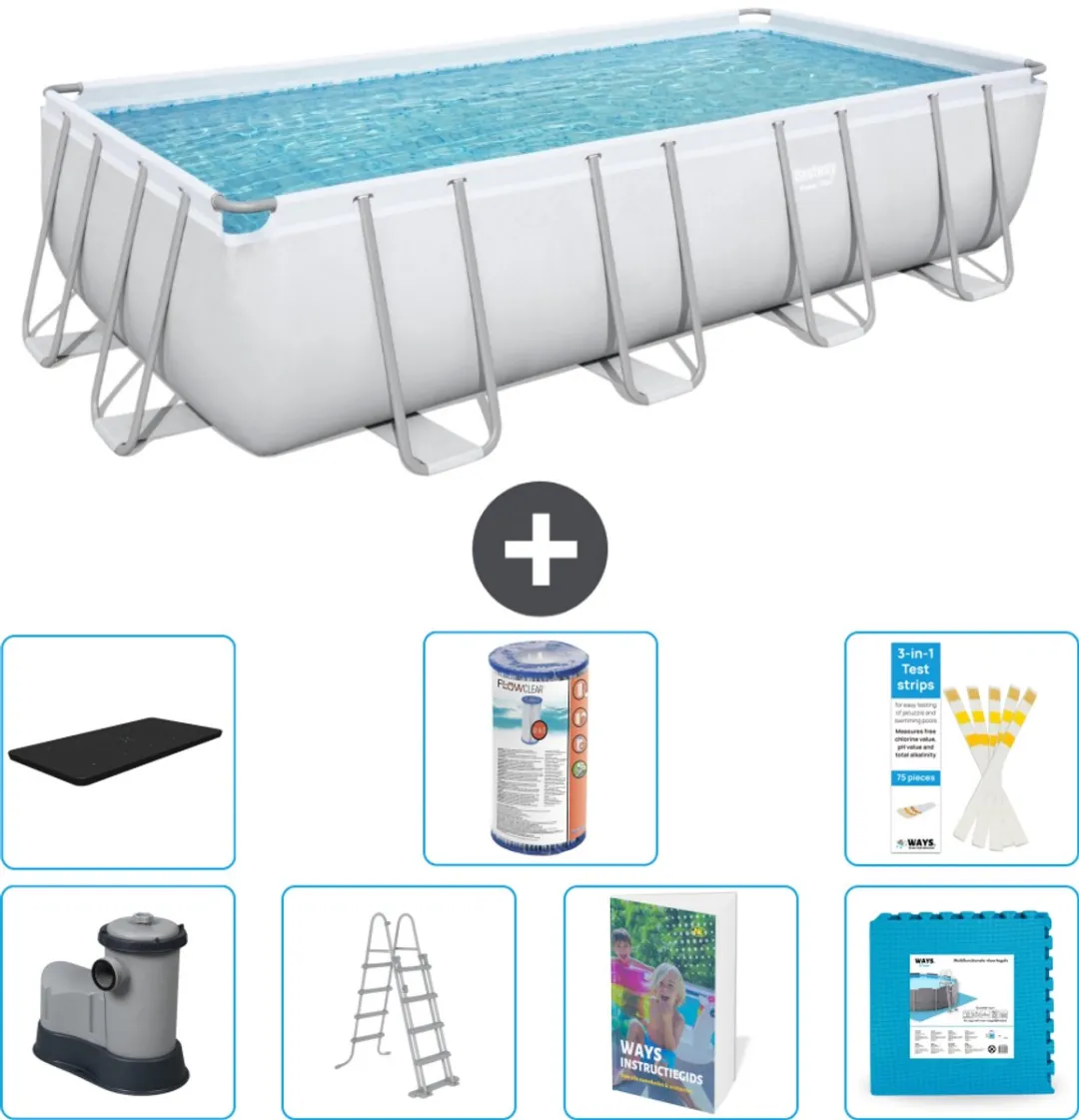Bestway Power Steel Zwembad 549x274x122cm - 14.812L Grijs - 8-delig
