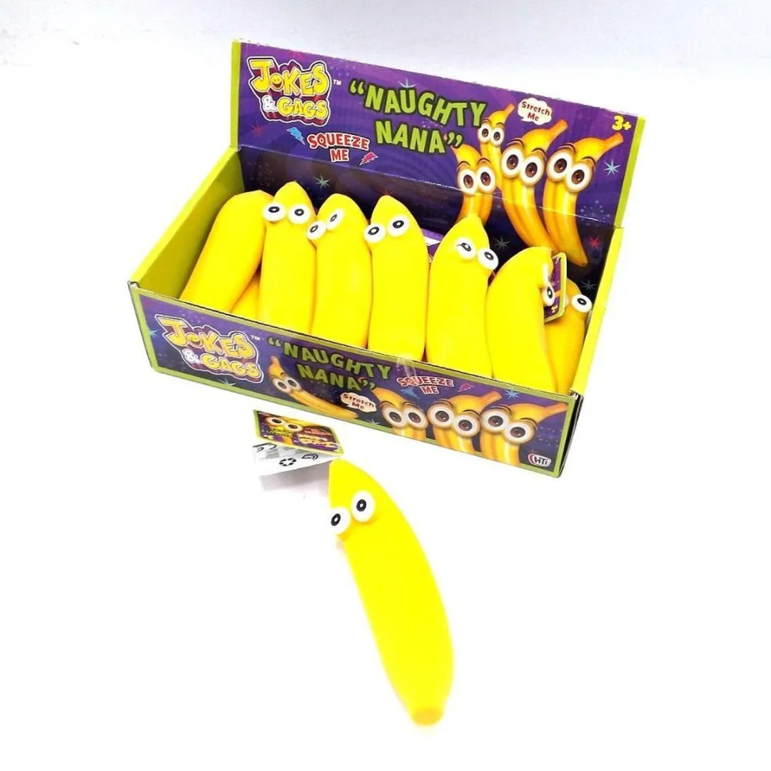 Banaan stressbal met gezicht - 14 cm lang - Fidget Toy - 1 doos van 14 stuks