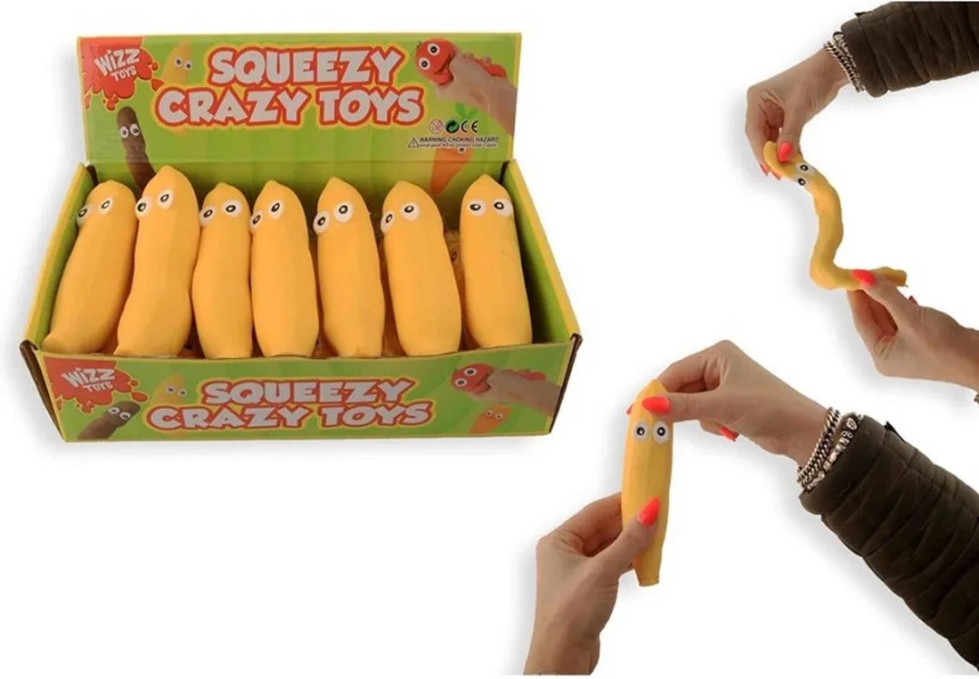 Banaan stressbal met gezicht - 14 cm lang - Fidget Toy - 1 doos van 14 stuks