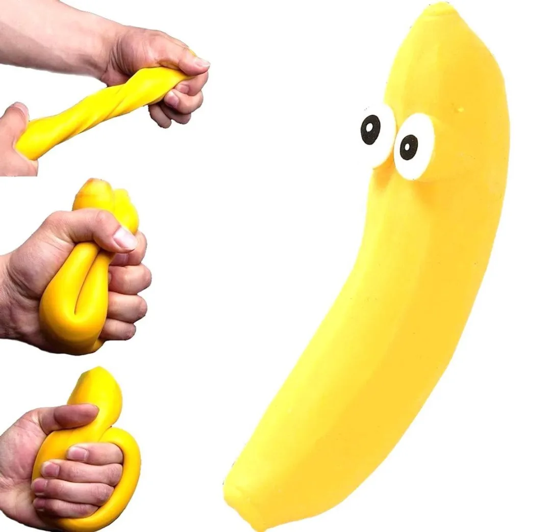 Banaan stressbal met gezicht - 14 cm lang - Fidget Toy - 1 doos van 14 stuks