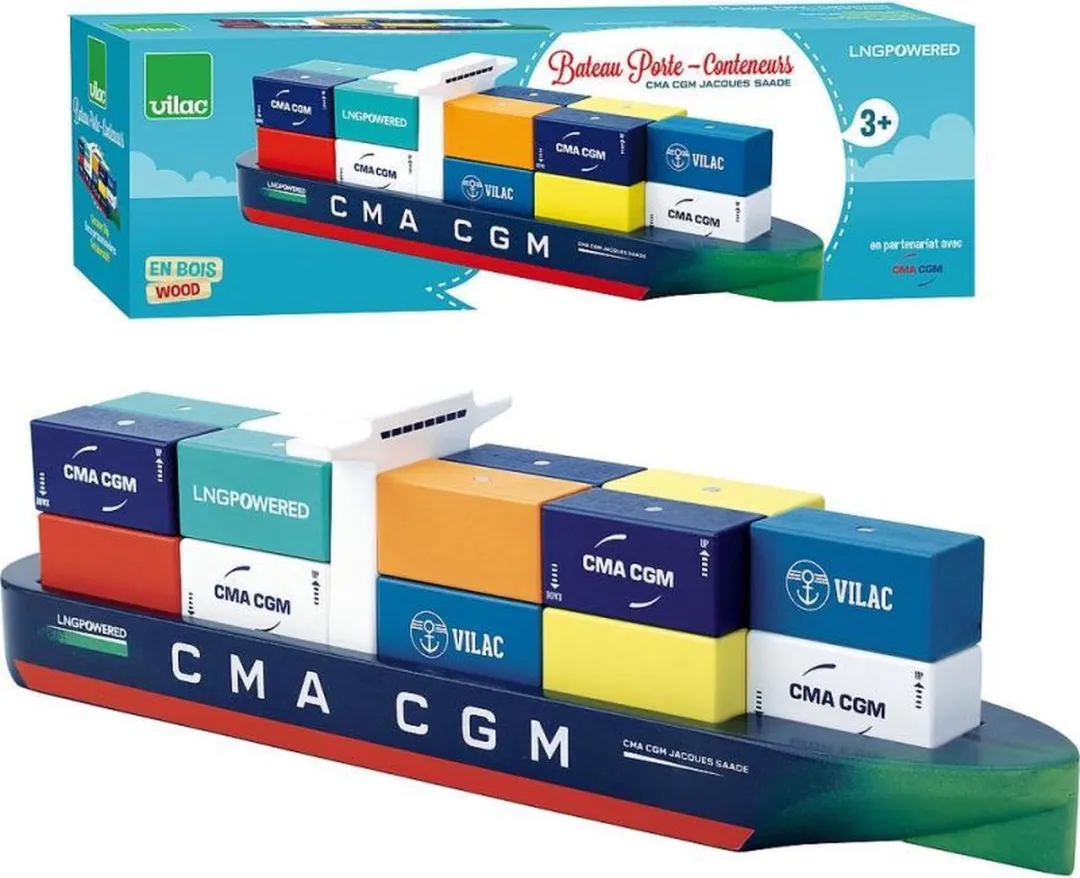 Vilac Containerschip Houten Magneten 45cm - Blauw/Rood/Groen