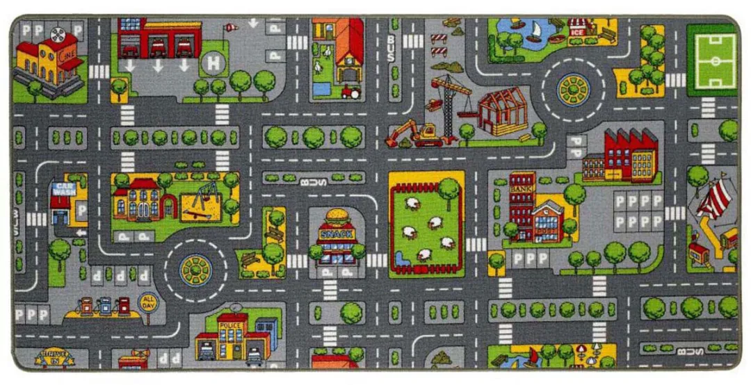 Paradiso Toys Stratenplan Verkeerskleed 95x133cm - Multicolor