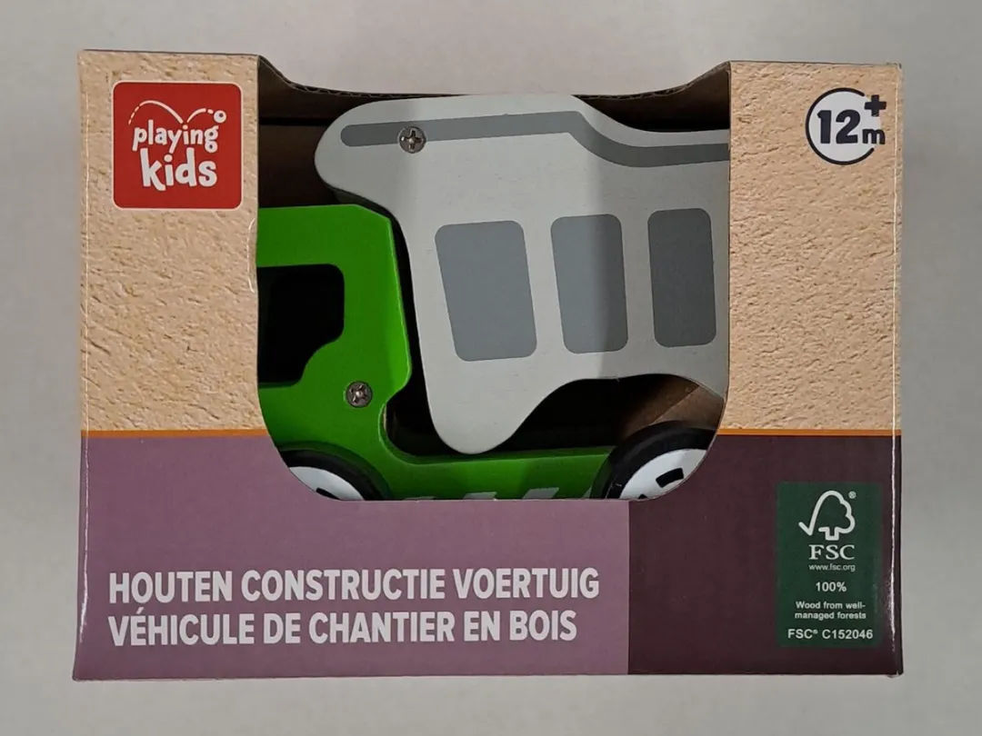 Playing Kids Houten Kiepwagen - Grijs/Groen/Wit