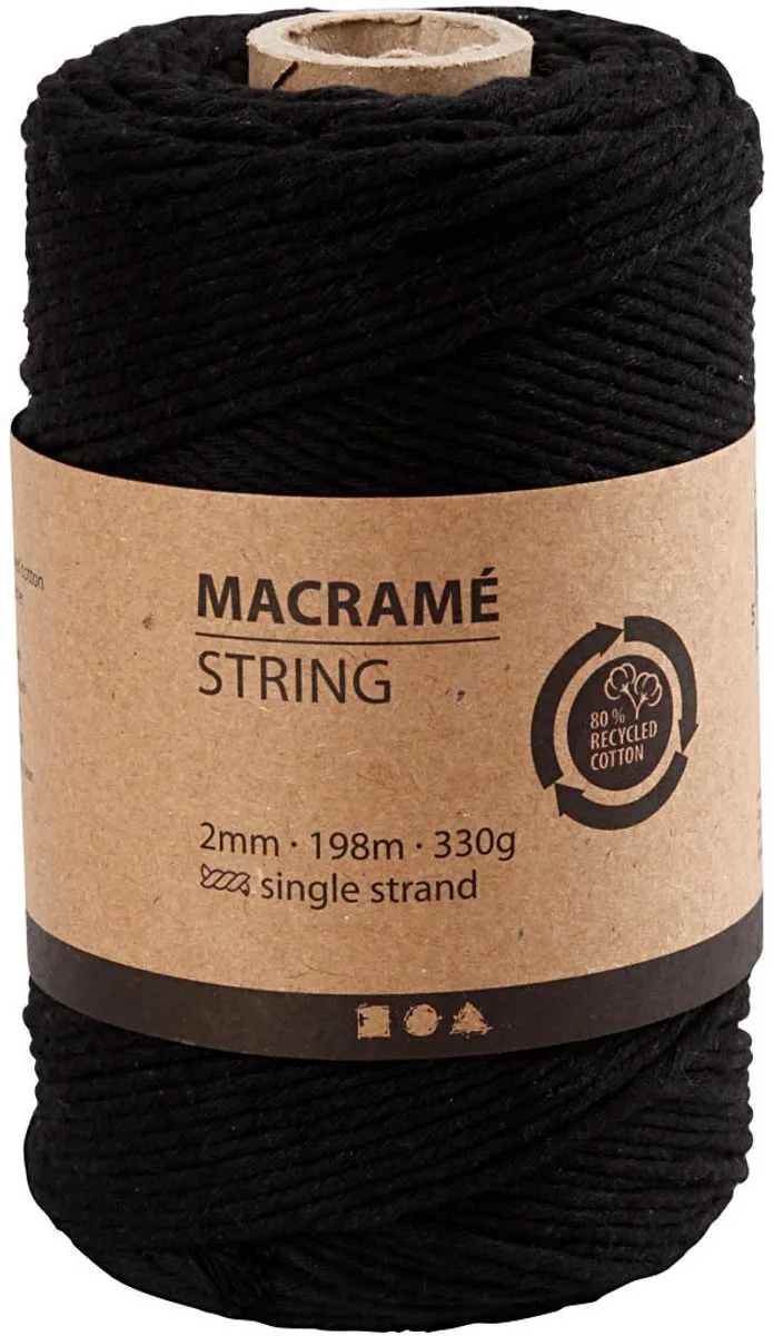 Creativ Company Macramékoord 2mm - 198m - Zwart