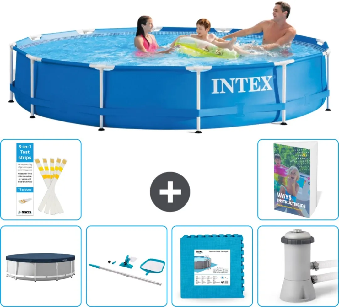 Intex 28210NP-Blauw Rond Frame Zwembad 366x76cm - Blauw - 7-delig