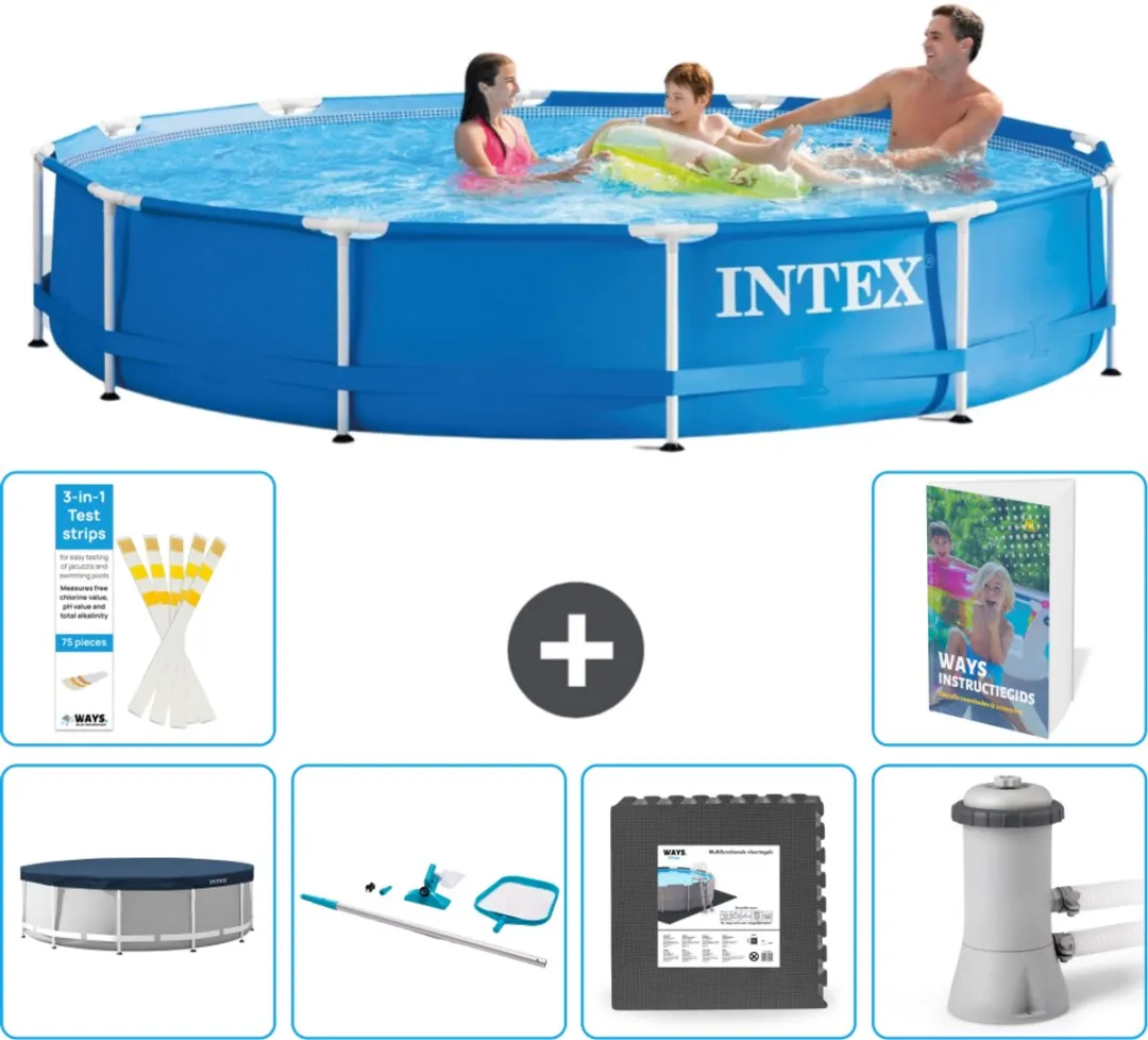 Intex 28210NP-Blauw Rond Frame Zwembad 366x76cm - Blauw - 7-delig