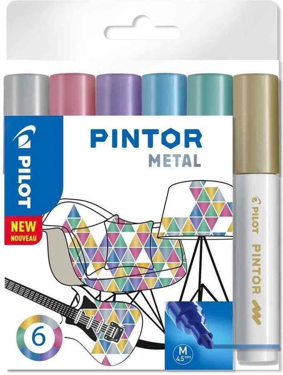 Pilot Pintor Metallic Verfstiften - 6 Stuks Assorti - afbeelding 6 van 6