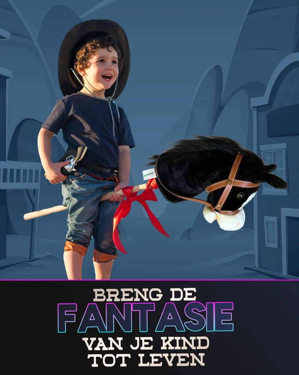 Venditoy® Hobbyhorse Stok Paard - Zwart Stokpaardje - Houten Speelgoed Peuter - Buitenspeelgoed - Hobby Horse Spullen - schoencadeautjes sinterklaas - Midnight