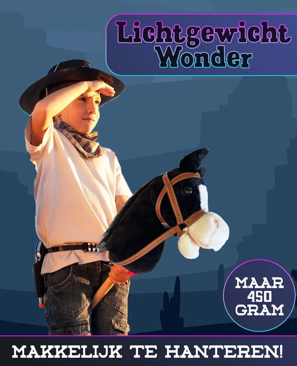 Venditoy® Hobbyhorse Stok Paard - Zwart Stokpaardje - Houten Speelgoed Peuter - Buitenspeelgoed - Hobby Horse Spullen - schoencadeautjes sinterklaas - Midnight