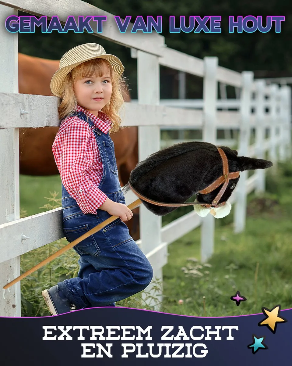 Venditoy® Hobbyhorse Stok Paard - Zwart Stokpaardje - Houten Speelgoed Peuter - Buitenspeelgoed - Hobby Horse Spullen - schoencadeautjes sinterklaas - Midnight