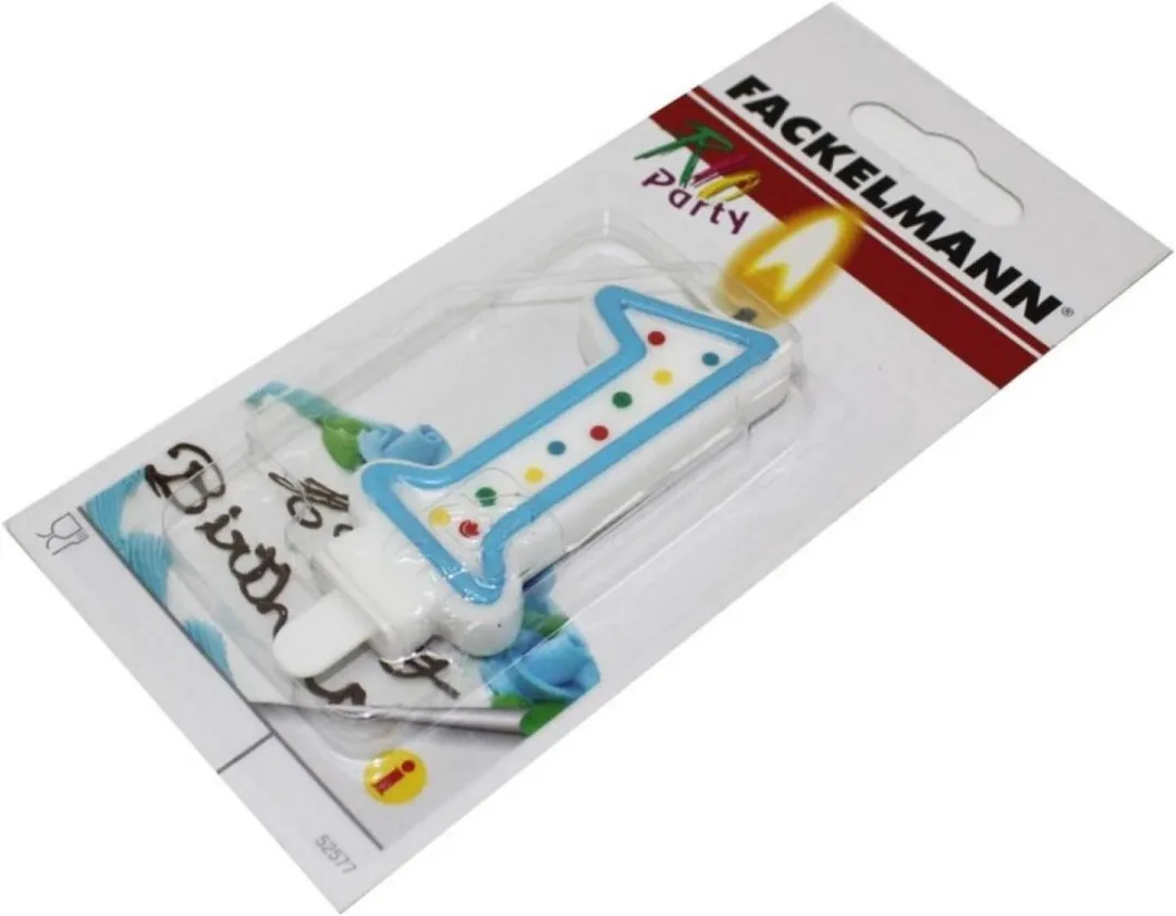 Fackelmann Verjaardagscijferkaars 1 Jaar - Blauw/Wit