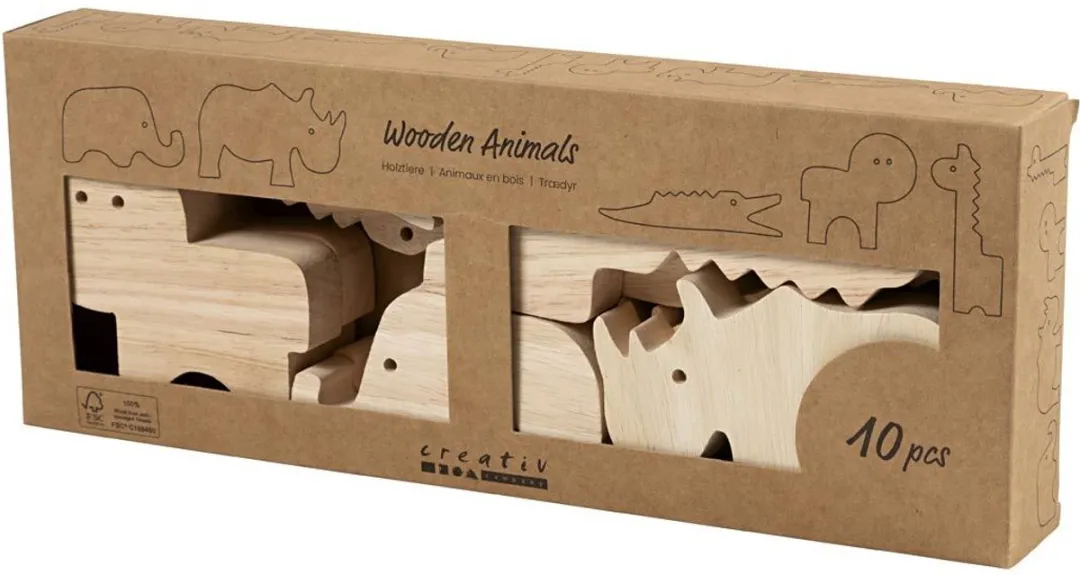 Creativ Company Houten Dieren Safari - 10 Stuks Multicolor