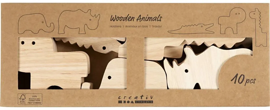 Creativ Company Houten Dieren Safari - 10 Stuks Multicolor