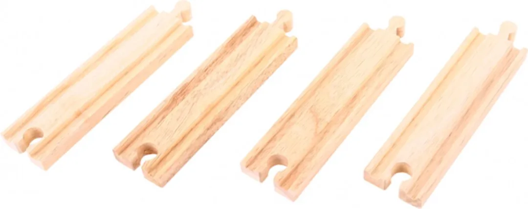 BIGJIGS Rail Rechts Houten Treinrails 4 Stuks - Multi