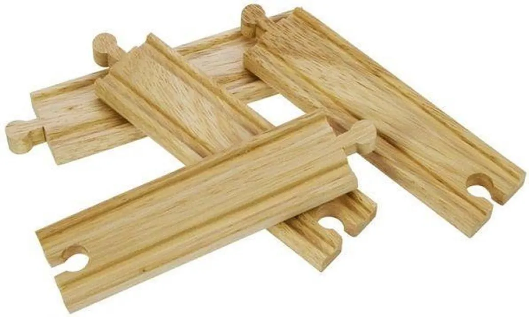 BIGJIGS Rail Rechts Houten Treinrails 4 Stuks - Multi
