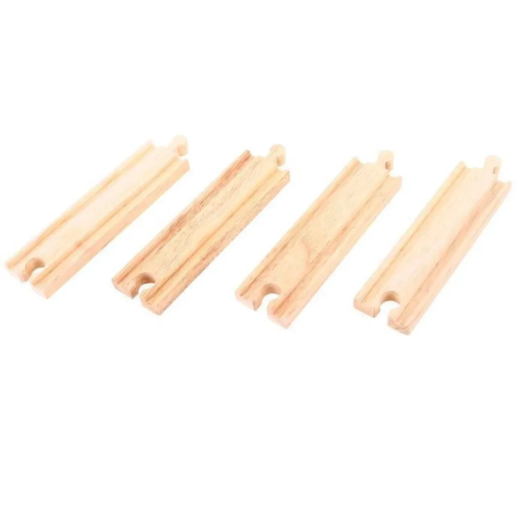 BIGJIGS Rail Rechts Houten Treinrails 4 Stuks - Multi