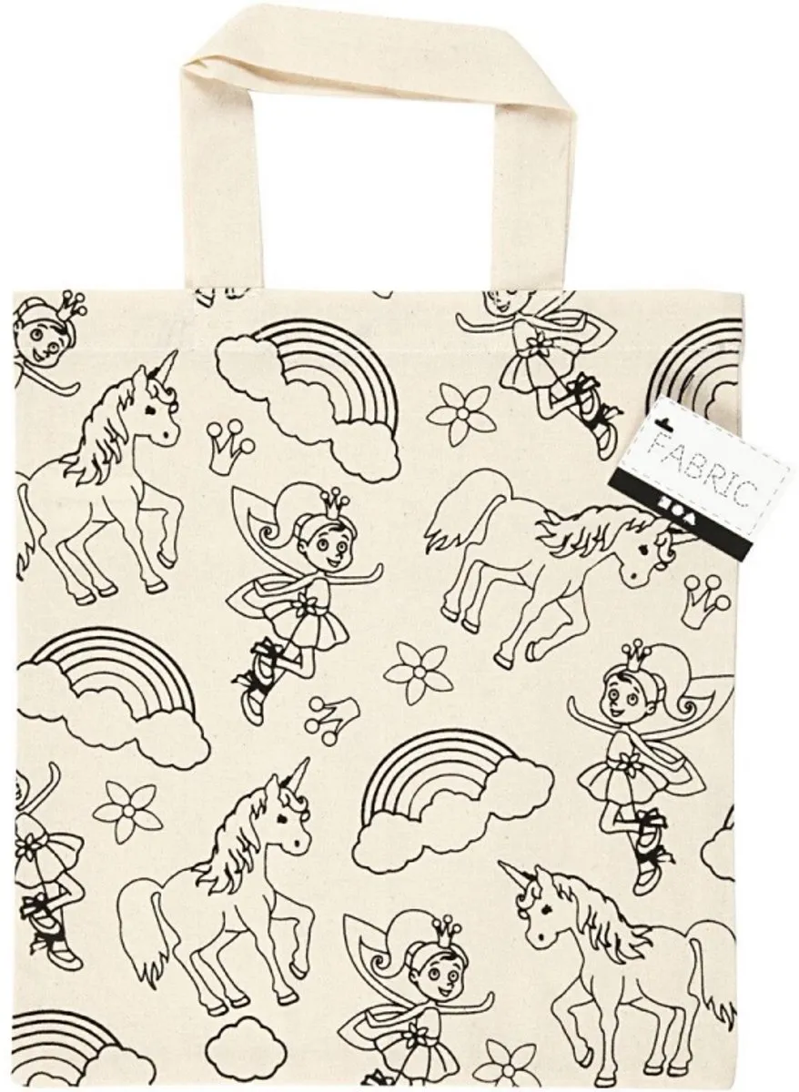 Creativ Company Katoenen Boodschappentas Unicorn 27,5x30cm - Crème