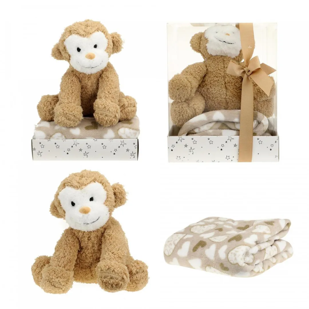 Toi-Toys Knuffeldeken Aap Cadeauverpakking - Bruin