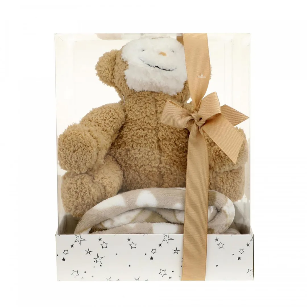 Toi-Toys Knuffeldeken Aap Cadeauverpakking - Bruin