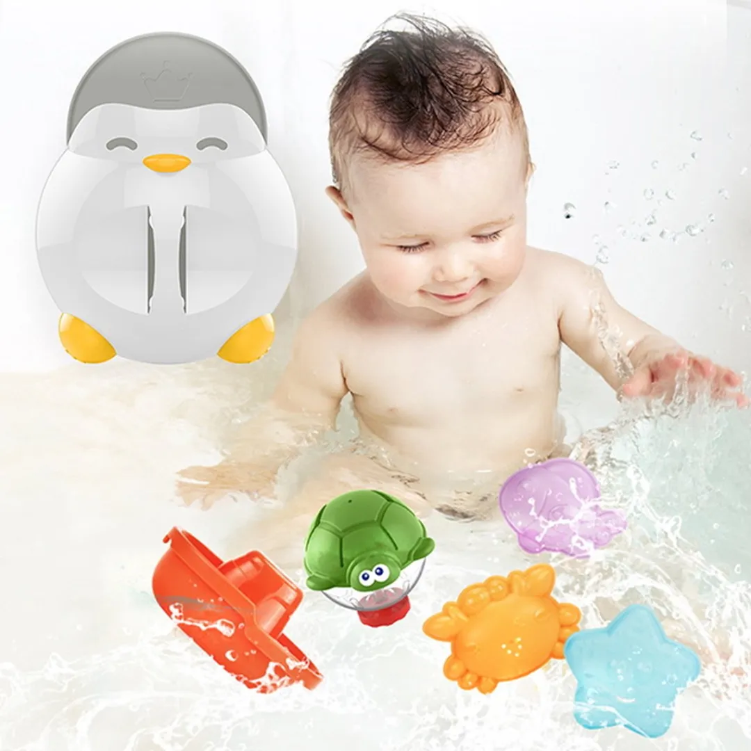 Eco Toys Penguin Badspeeltjeshouder - 7 Stuks Multicolor