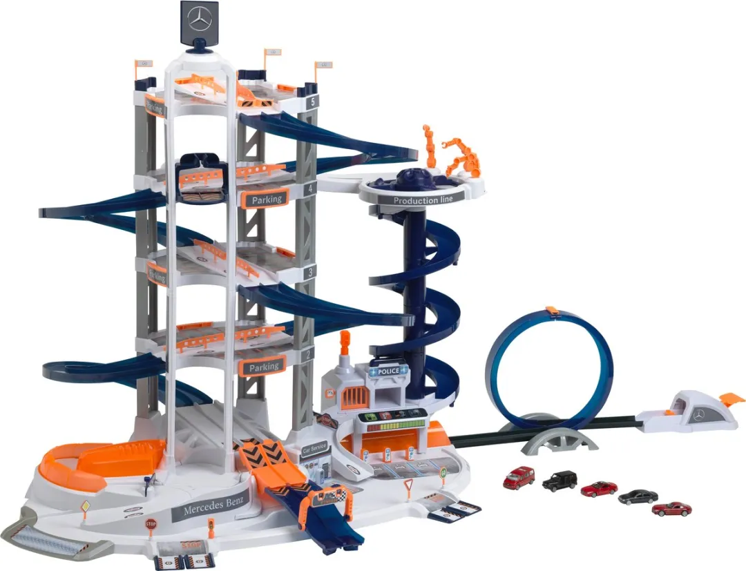 Klein Toys Mercedes Parkeergarage 1:64 - 5 Niveaus - Wit/Blauw/Oranje