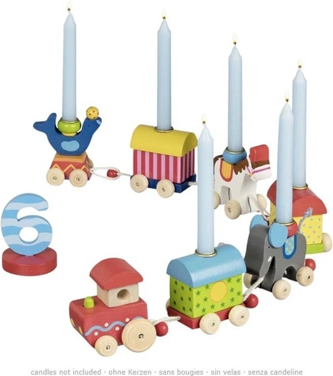 Goki Happy Birthday Trein Circuswereld - Hout - 6 Verwisselbare Cijfers