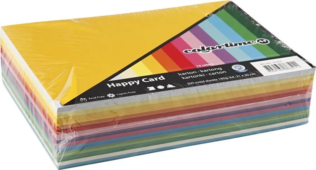 Colortime A4 Karton 180gr 300 Vellen - Multicolor