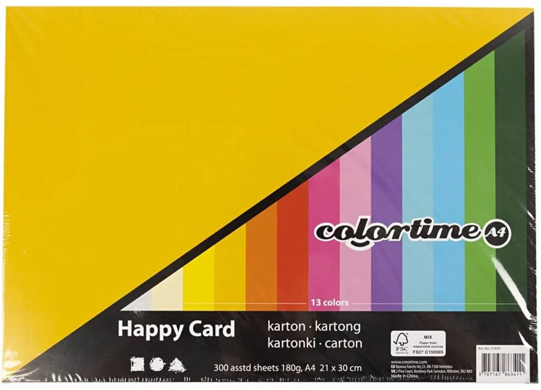 Colortime A4 Karton 180gr 300 Vellen - Multicolor