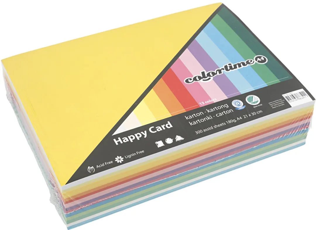 Colortime A4 Karton 180gr 300 Vellen - Multicolor