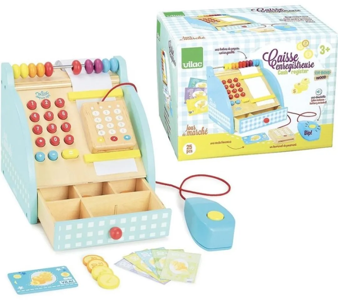 Vilac Houten Kassa Speelgoedset 25-delig - Multicolor