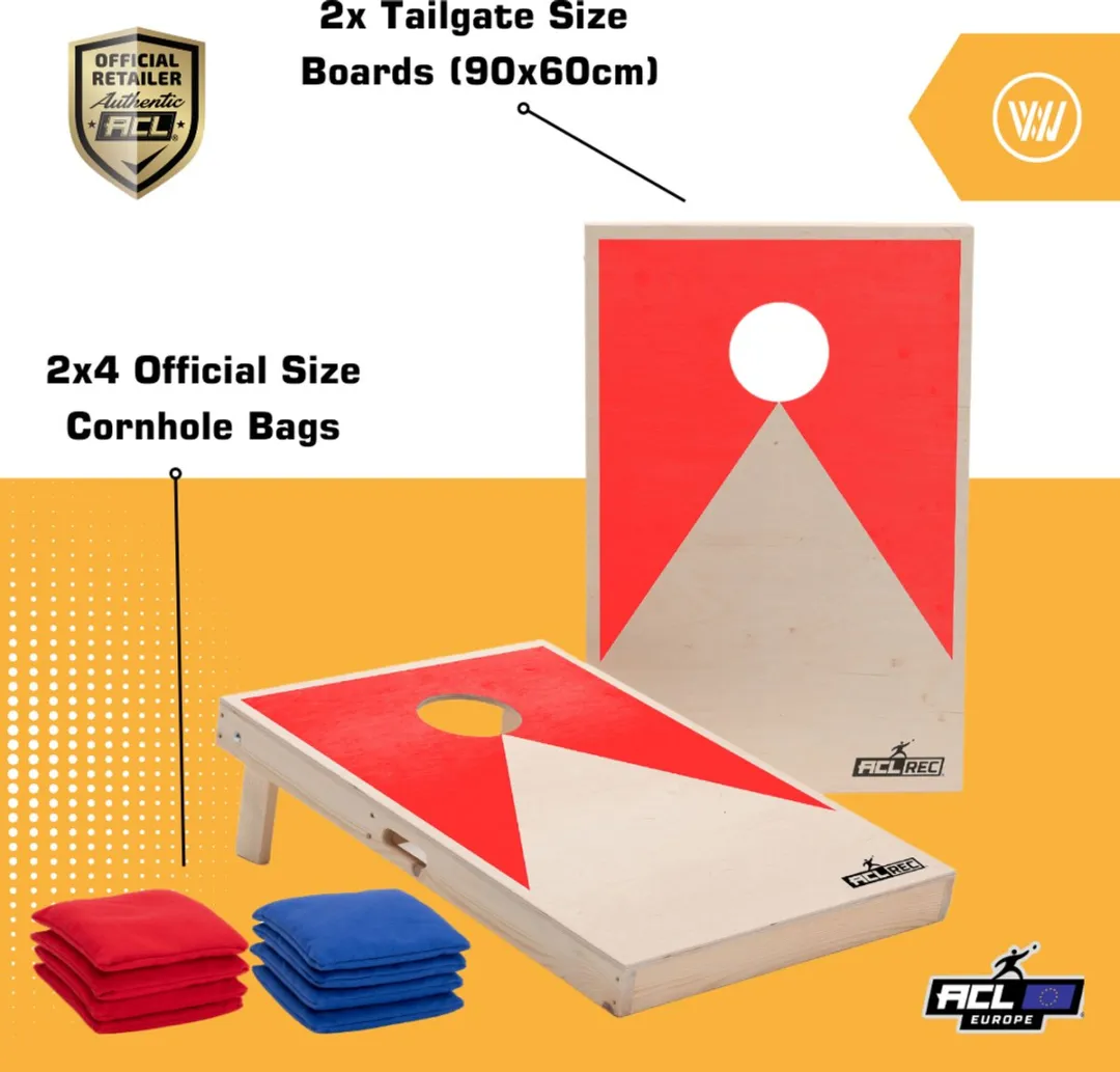 Wicked Wood Games Cornhole Set Rood Design - 90x60cm - 2 Boards + 8 Zakjes