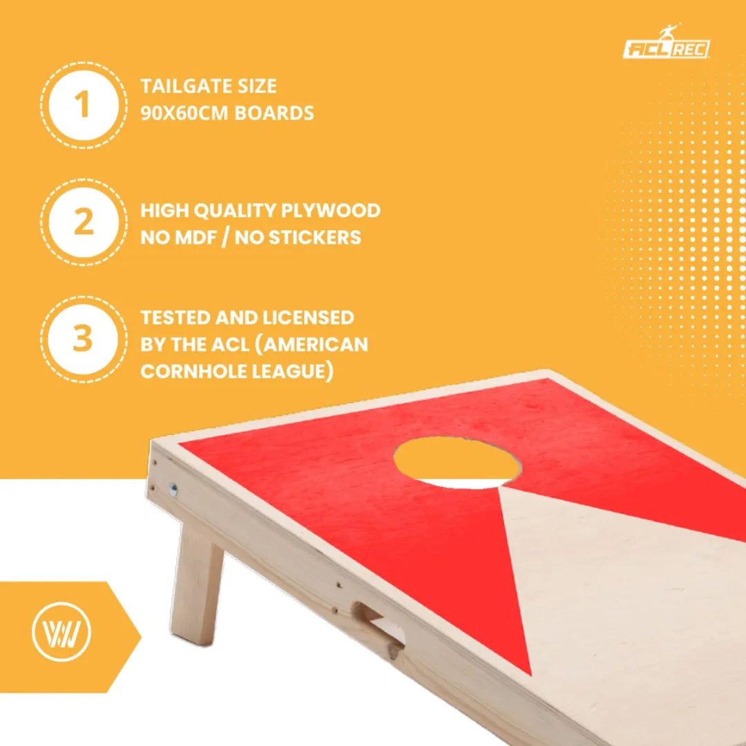 Wicked Wood Games Cornhole Set Rood Design - 90x60cm - 2 Boards + 8 Zakjes