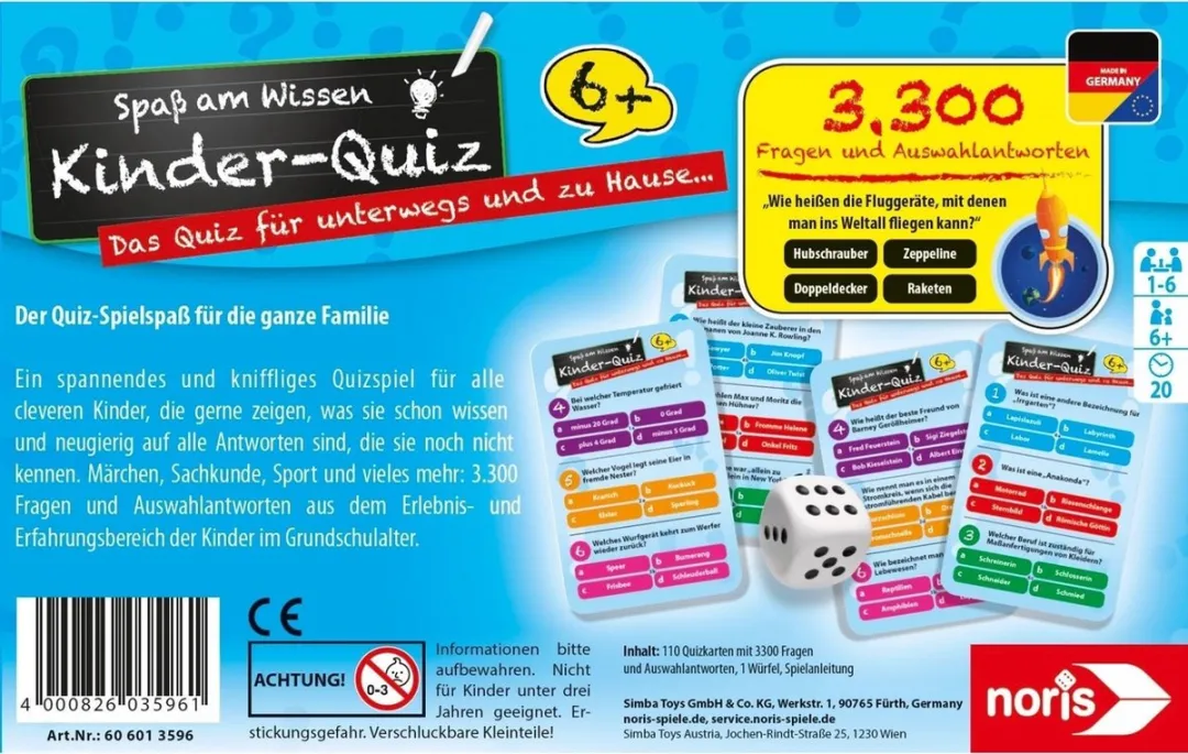Noris Children's Quiz - 6 Spelers - Educatief Bordspel - Blauw