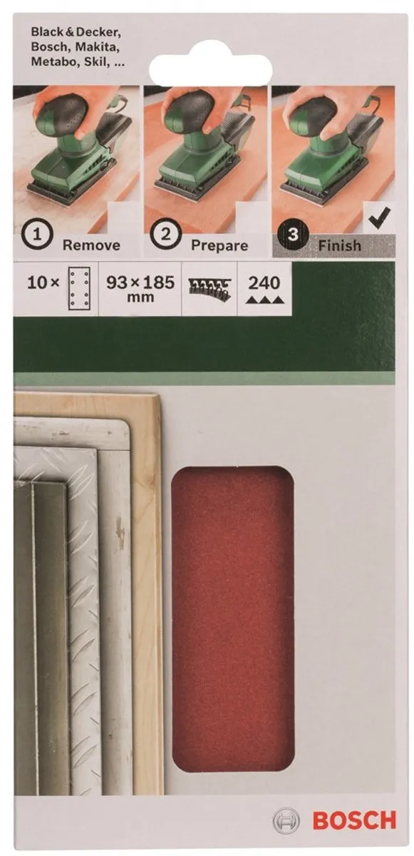 Bosch 10-delige Schuurbladset 93x185mm - Korrel 240