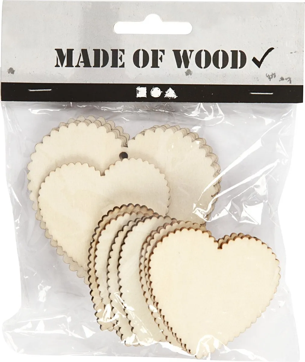 Creativ Company Houten Harten Gegolfd - 12 Stuks