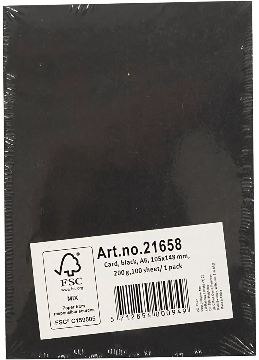 Creativ Company Hobbykarton A6 Zwart - 100 Vel 200gr