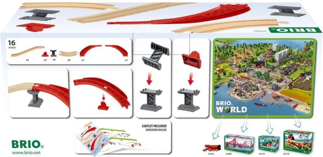 BRIO Oplopende Gebogen Rails Pack 33995 - 16 Stuks - Multicolor