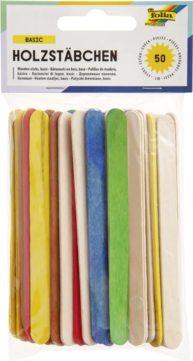Folia Houten Stokjes Assorti - 50 Stuks