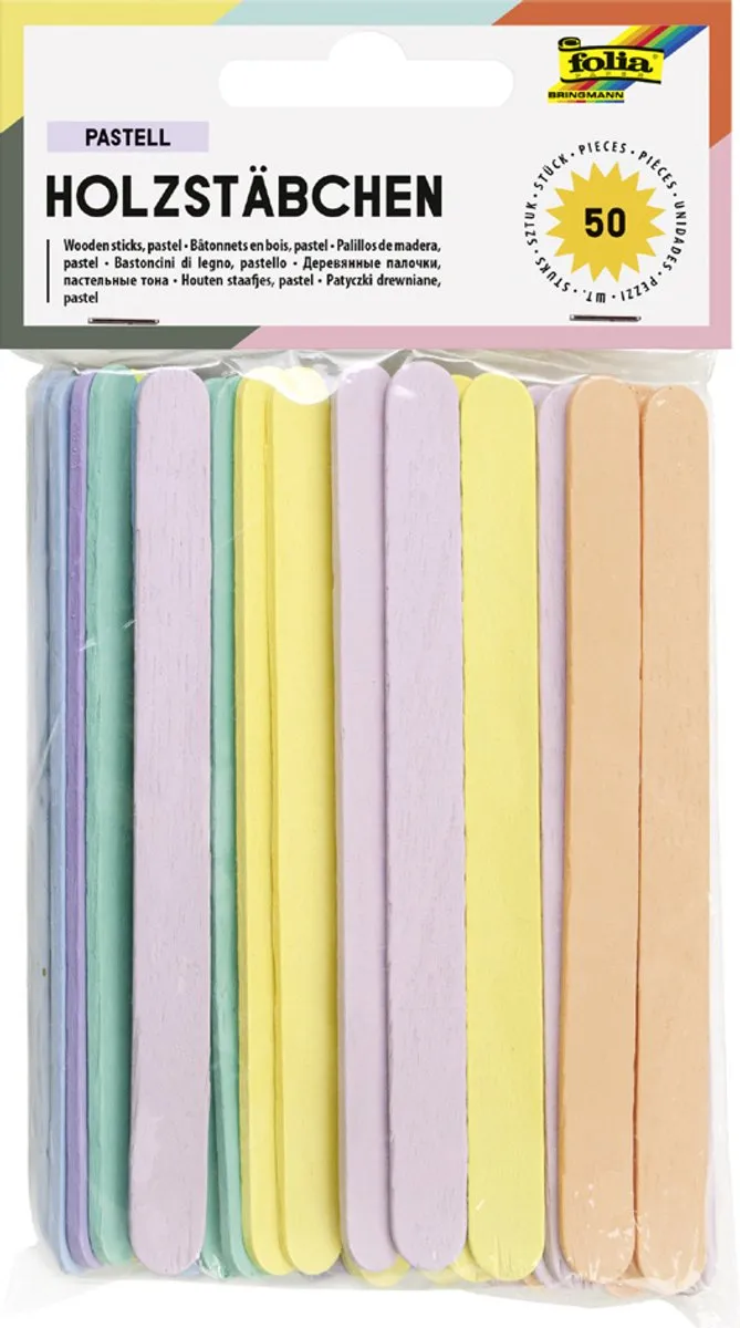 Folia Houten Stokjes Assorti - 50 Stuks