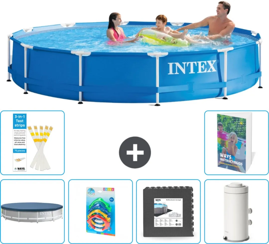Intex 28210NP-Blauw Rond Frame Zwembad 366x76cm - Blauw - 7-delig