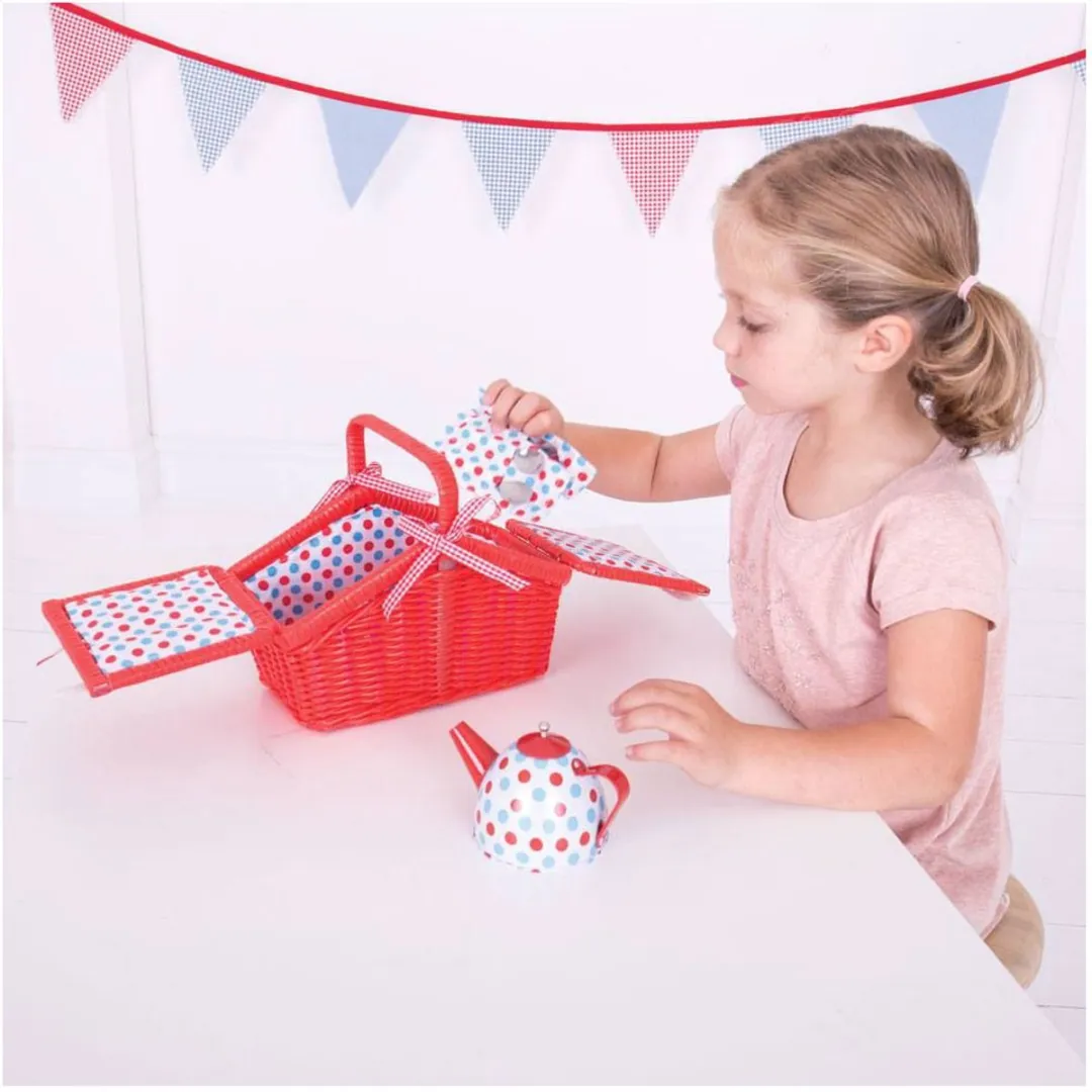 BIGJIGS Theeservies Picknickmand - 18-delig Rood
